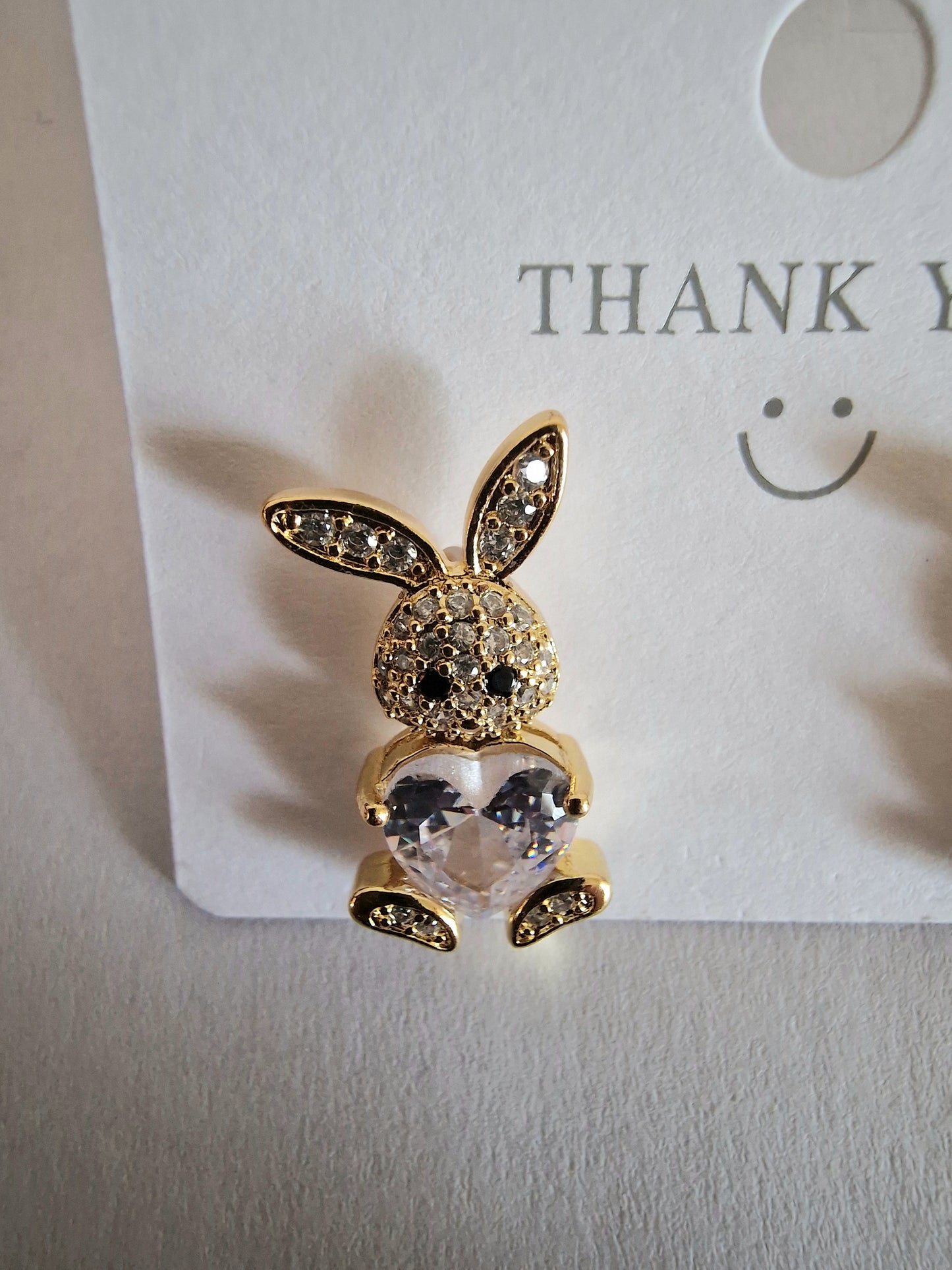 Gold Bunny White Stud Earrings