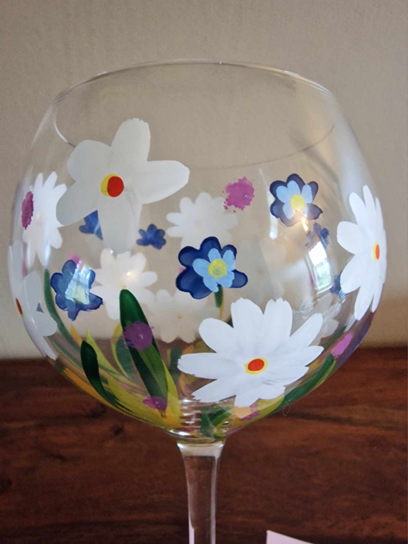Hand Painted Glass with Daisy Print