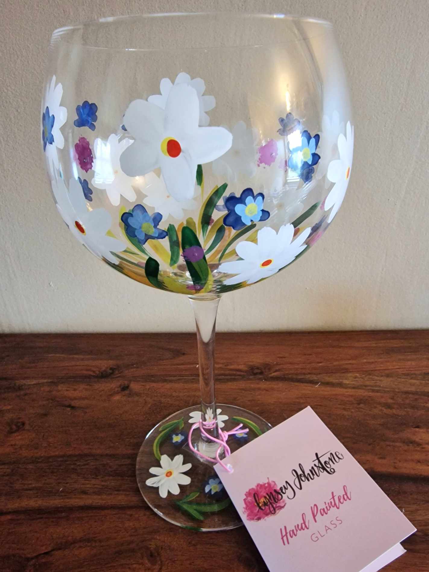 Hand Painted Glass with Daisy Print
