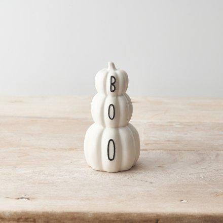 White Pumpkin Stack Boo Ornament 12CM
