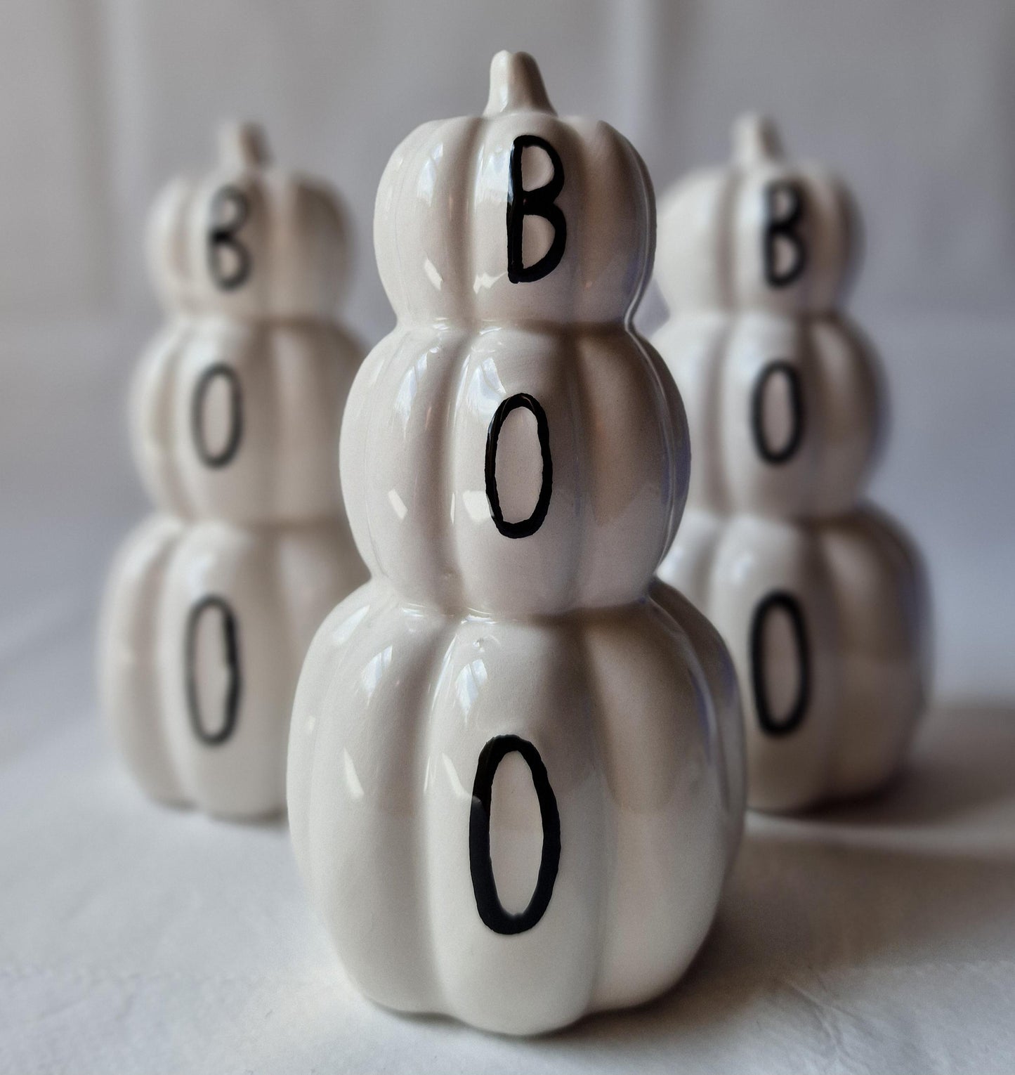 White Pumpkin Stack Boo Ornament 12CM