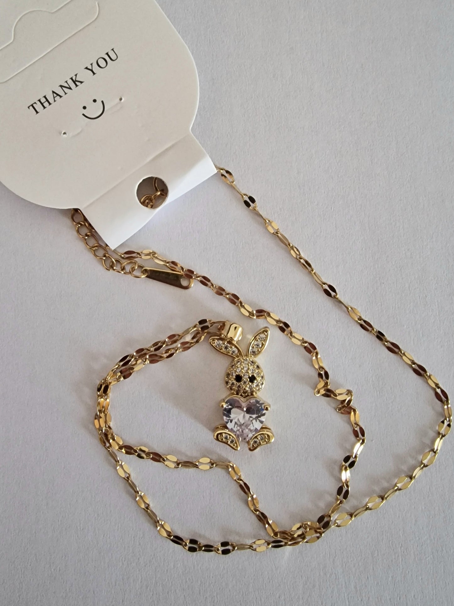 Gold Bunny Rhombus Bow Knot Necklace