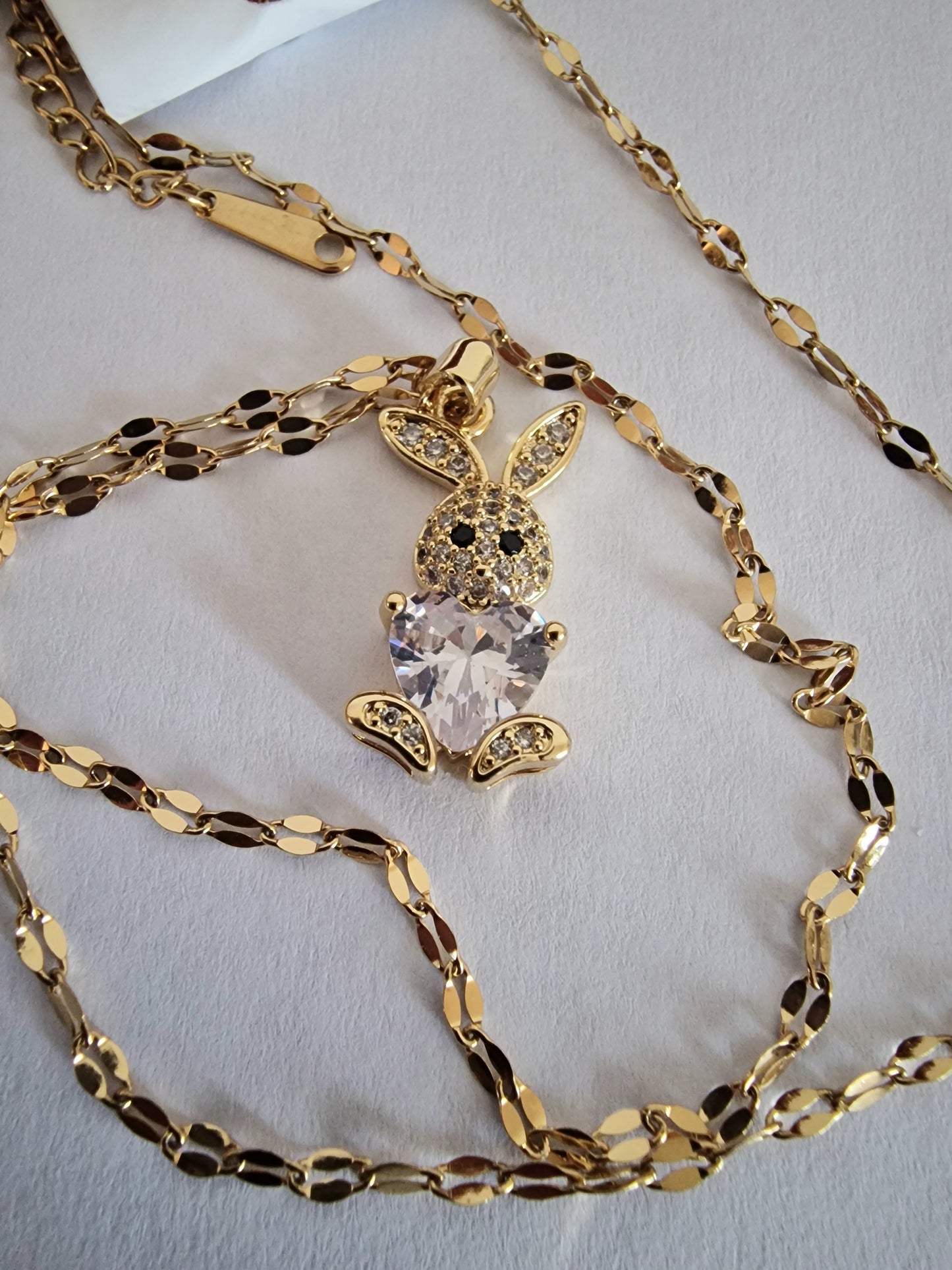 Gold Bunny Rhombus Bow Knot Necklace