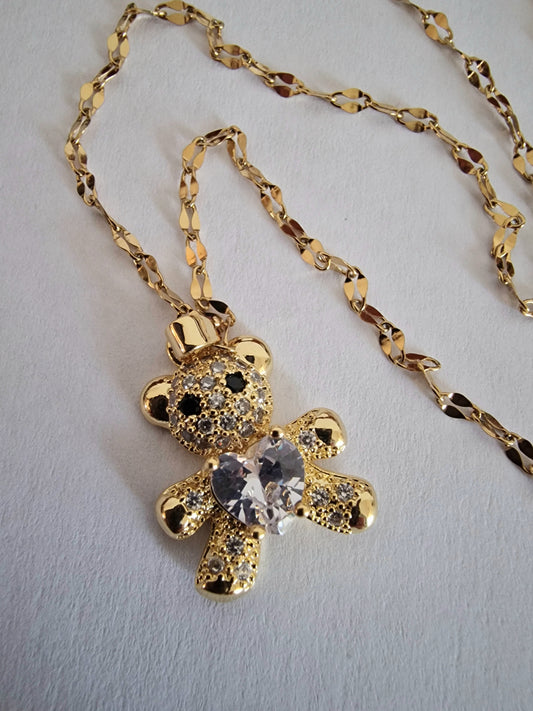 Gold Bear Rhombus Bow Knot Necklace