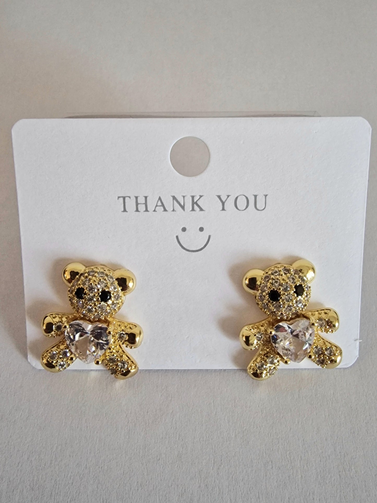 Gold Bear White Stud Earrings