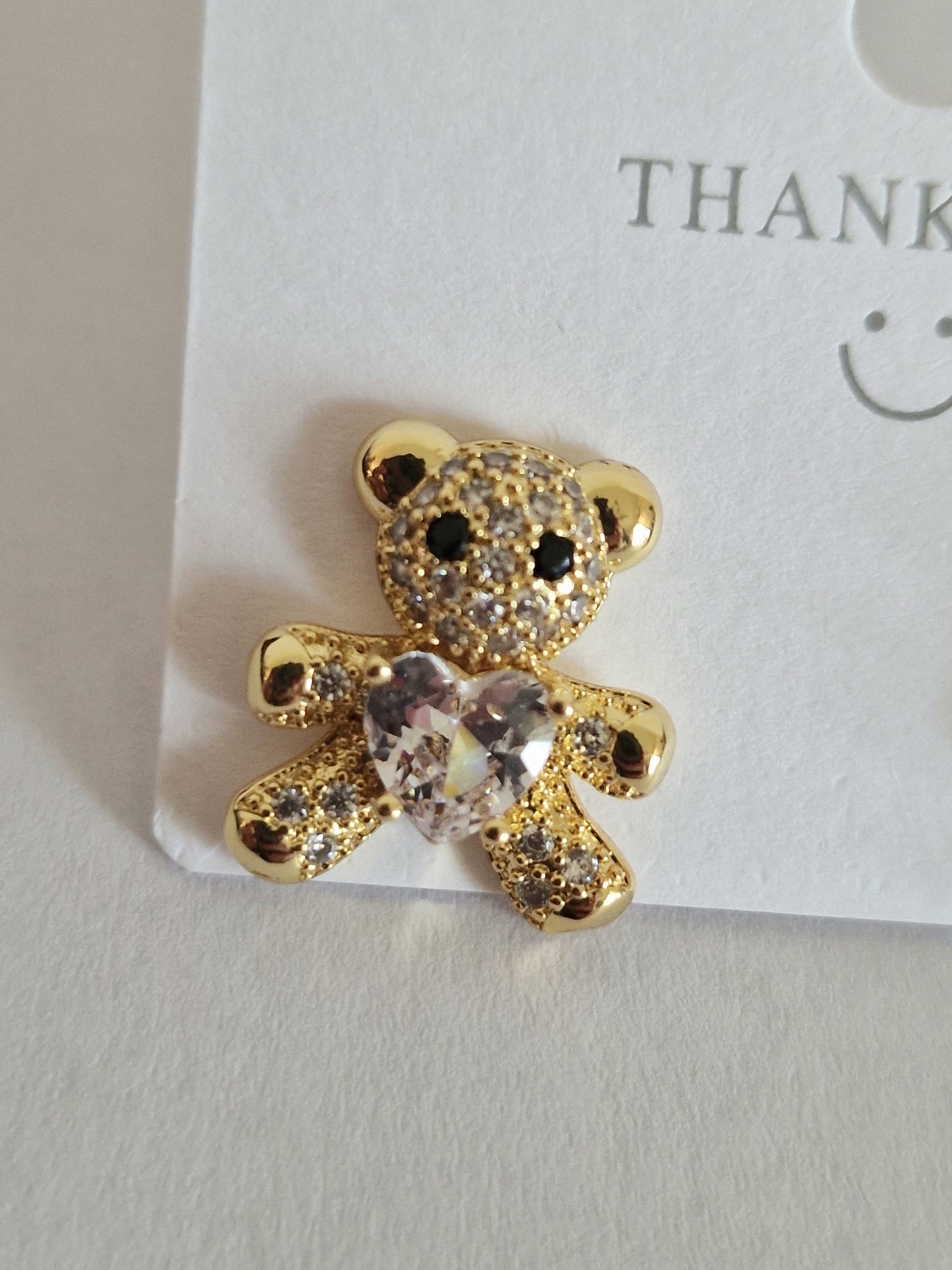Gold Bear White Stud Earrings