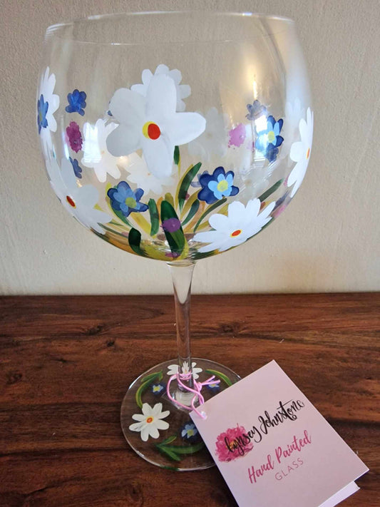 Hand Painted Glass with Daisy Print