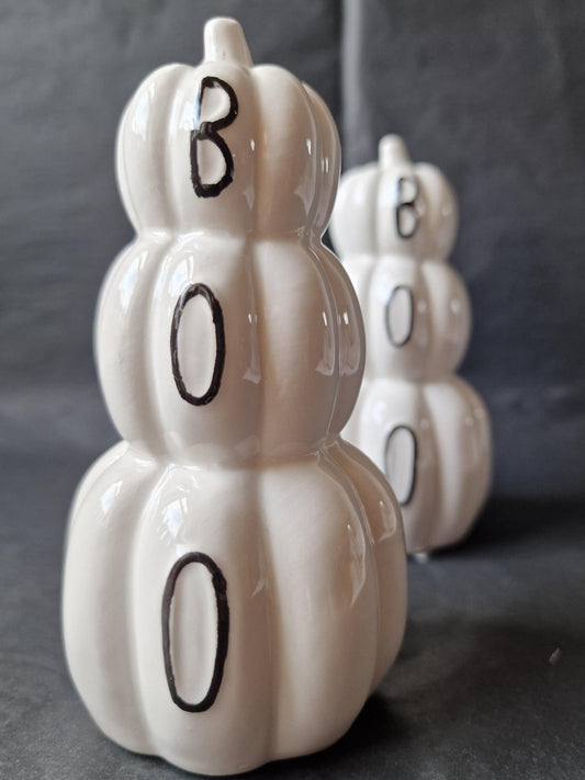 White Pumpkin Stack Boo Ornament 12CM
